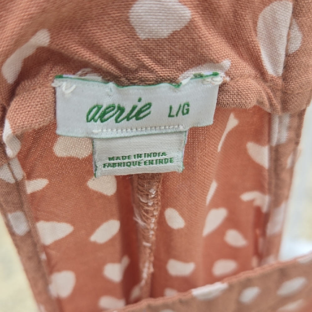 Aerie Brown and White Polka Dot Top